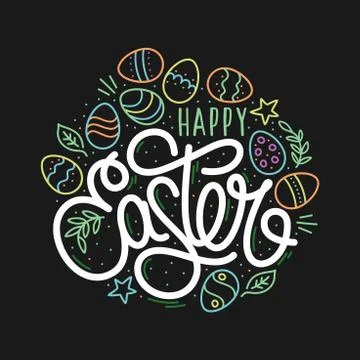 Hand Sketched Happy Easter Vector Typography As Logotype, Badge and Icon, Easter Stock Illustration