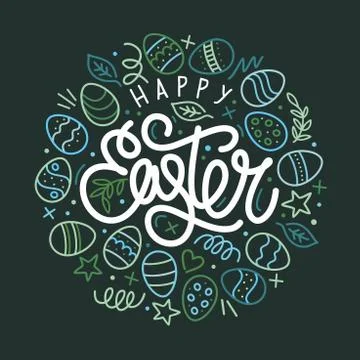 Hand Sketched Happy Easter Vector Typography As Logotype, Badge and Icon, Easter Stock Illustration