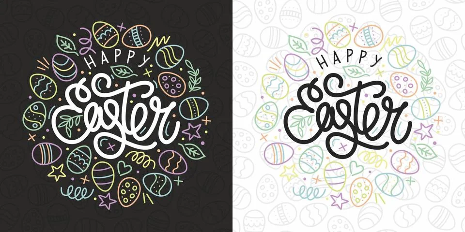 Hand Sketched Happy Easter Vector Typograpy As Logotype, Badge and Icon, Easter Stock Illustration