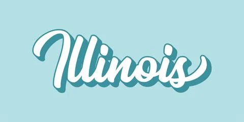 Hand sketched ILLINOIS text. 3D vintage, retro lettering for poster, sticker Stock Illustration