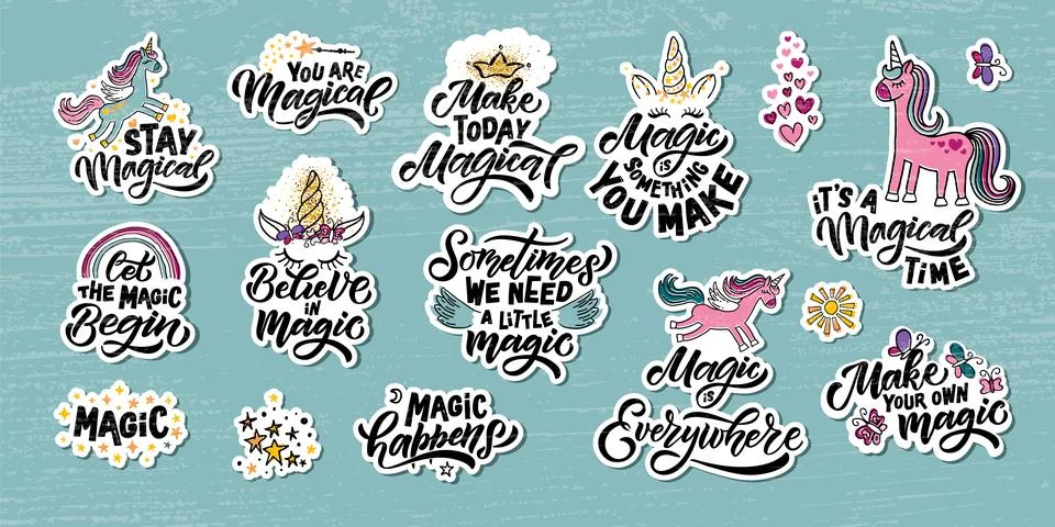 Hand sketched magic vector illustration with lettering typography quotes Stock Illustration