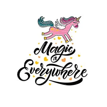 Hand sketched magic vector illustration with lettering typography quotes Stock Illustration