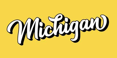 Hand sketched MICHIGAN text. 3D vintage, retro lettering for poster, sticker Stock Illustration
