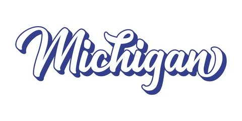 Hand sketched MICHIGAN text. 3D vintage, retro lettering for poster, sticker Stock Illustration