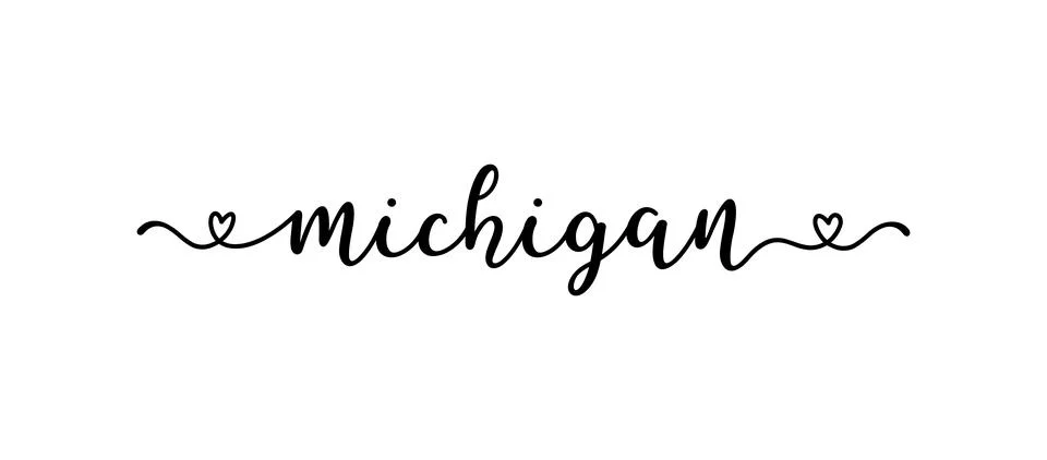 Hand sketched MICHIGAN text. Script lettering for poster, sticker, flyer, header Stock Illustration