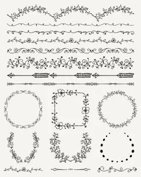 Hand Sketched Seamless Borders, Frames, Dividers, Branches Stock Illustration