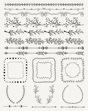 Hand Sketched Seamless Borders, Frames, Dividers, Branches Stock Illustration