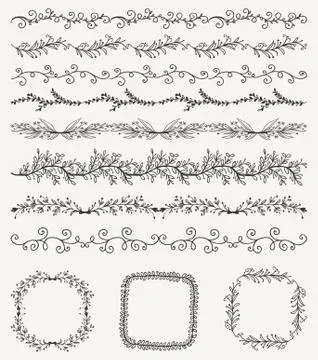 Hand Sketched Seamless Borders, Frames, Dividers, Swirls Stock Illustration