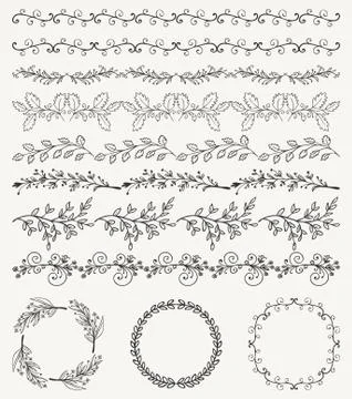 Hand Sketched Seamless Borders, Frames, Dividers, Swirls Stock Illustration