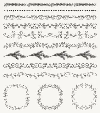 Hand Sketched Seamless Borders, Frames, Dividers, Swirls Stock Illustration