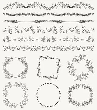 Hand Sketched Seamless Borders, Frames, Dividers, Swirls Illustrazione stock
