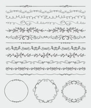 Hand Sketched Seamless Borders, Frames, Dividers, Swirls Stock Illustration