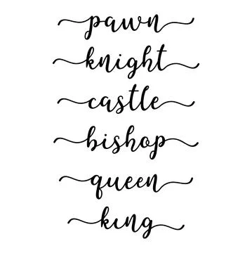 Hand sketched set of Chess Terms, castle, bishop, king, rook, pawn, queen Stock Illustration