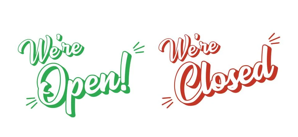 Hand sketched set Open Closed quotes. Lettering for poster, card, flyer, ad Illustrazione stock