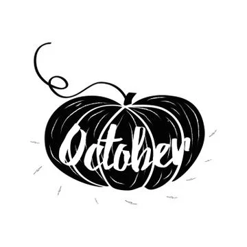 Hand-sketched typographic element with pumpkins, hearts, pumpkin and text in  Stock-Illustration
