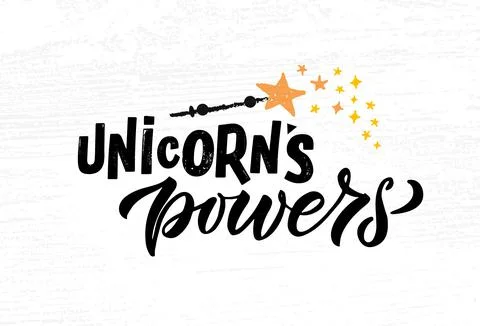 Hand sketched unicorn powers vector illustration with lettering typography quote Stock Illustration