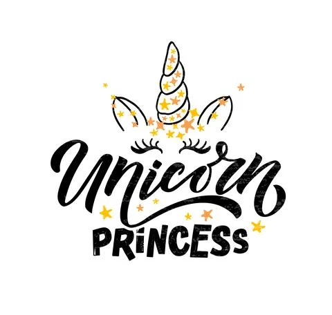 Hand sketched unicorn princess vector illustration with lettering typography Stock Illustration