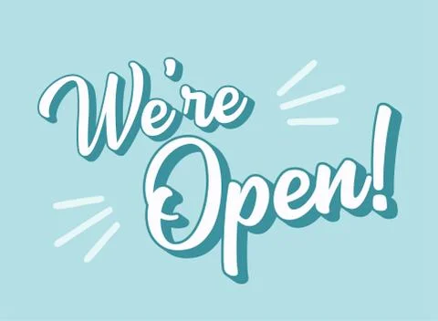 Hand sketched We are open quote. Lettering for poster, label, sticker, flyer Stock Illustration