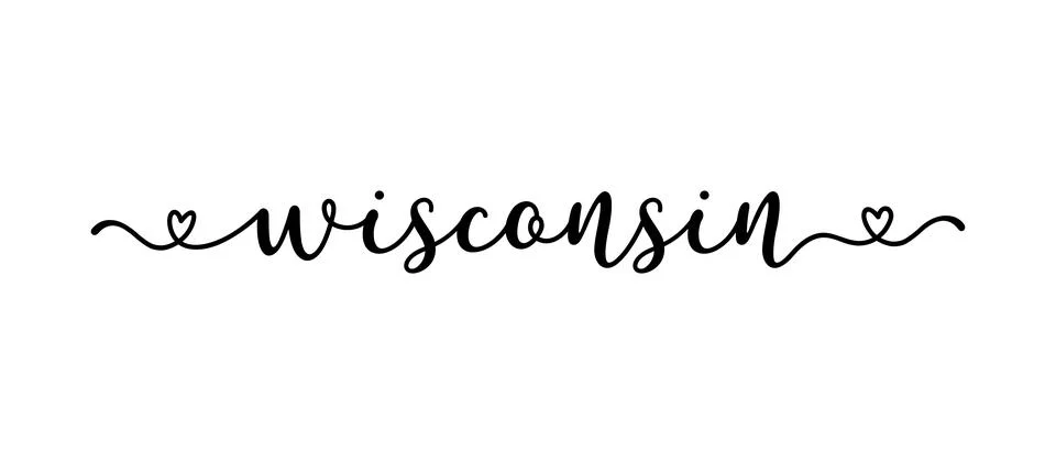 Hand sketched Wisconsin text. Script lettering for poster, sticker, flyer Stock Illustration
