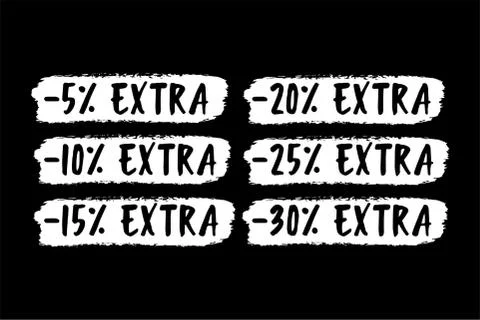 Hand sketched word EXTRA. Hand sketched sale tags set 5, 10, 15, 20, 25, 30 Stock Illustration