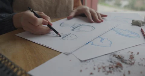 Hand sketches creative designs on paper with a pencil. Smooth strokes bring Stock Footage 301430853