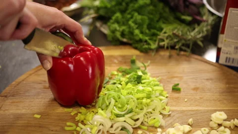 Hand slicing, Culinary technique, Herb garnish Stock-Footage 276165096