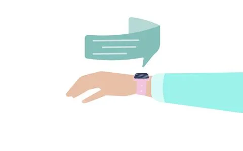 Hand with smart watch and message over the watch, technology Stock Illustration