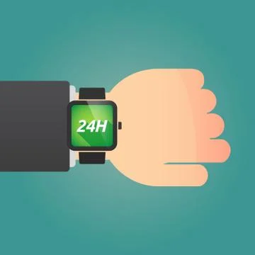Hand with a smart watch and    the text 24H Stock Illustration
