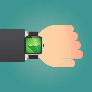 Hand with a smart watch and    the text DISCOUNT Stock Illustration