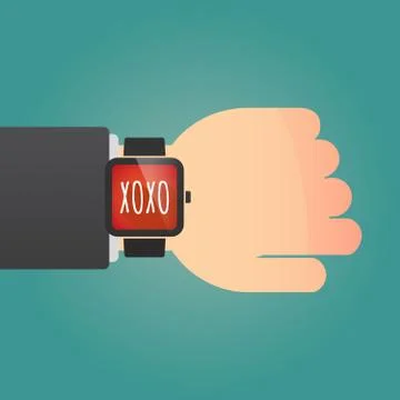 Hand with a smart watch and    the text XOXO Illustrazione stock