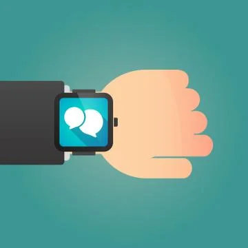 Hand with a smart watch displaying a comic balloon 스톡 일러스트