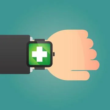 Hand with a smart watch displaying a pharmacy sign Stock Illustration