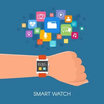 Hand with smart watch. Vector illustration in flat style. Design elements and Stock Illustration