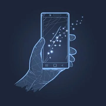 Hand Smartphone Dark Theme Vector Illustration Illustrazione stock