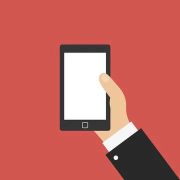 Hand with smartphone. Icon in flat design isolated. Vector Stock Illustration