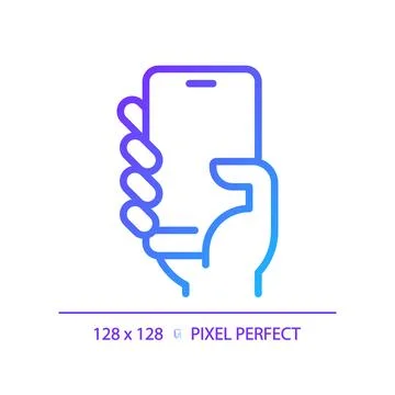 Hand with smartphone pixel perfect gradient linear vector icon Ilustração Stock