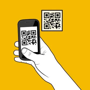 Hand with smartphone taking a QR code Stock Illustration