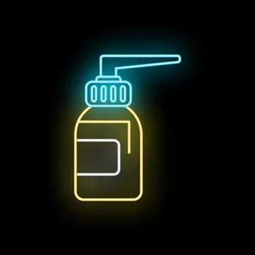 Hand soap dispenser bottle glowing neon icon Stock Illustration