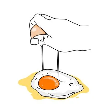 A hand is solve an egg in the cook plate. cook an egg illutration Stock Illustration