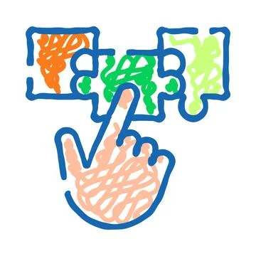 Hand solving jigsaw puzzle creating connection solution Stock Illustration