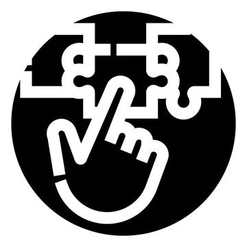 Hand solving puzzle connecting pieces with finger Stock Illustration