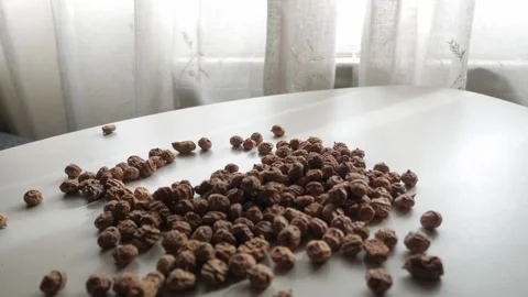 Hand Sorting Dried Tiger Nuts on White Table in Sunlit Indoor Setting Stock Footage 336526675