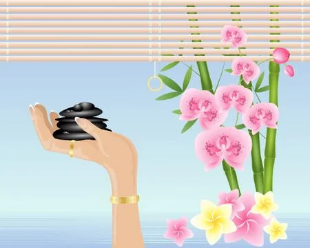 Hand with spa pebbles Stock Illustration