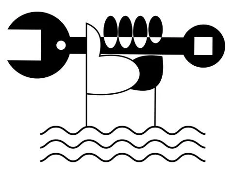 Hand with spanner, water waves icon isolated Stock Illustration