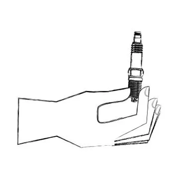 Hand with spark plug engine piece Stock Illustration