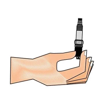 Hand with spark plug engine piece Stock Illustration