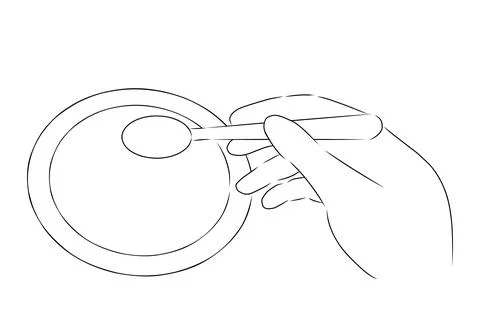 Hand with spoon and plate, vector. Hand drawn sketch. Stock Illustration