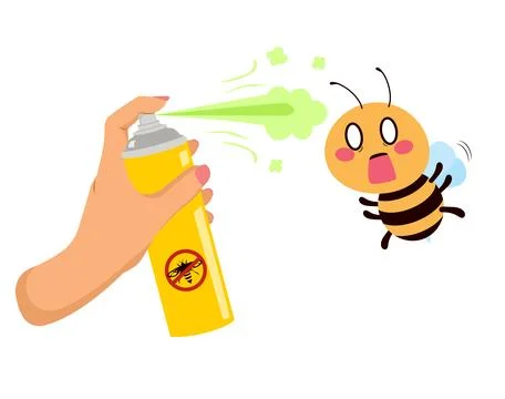 Hand Spraying Large Bee Pest Control Concept Vector Illustration Stock Illustration