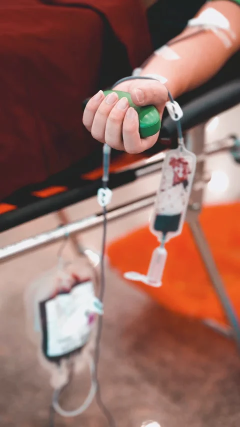 Hand squeezing ball to donate blood.vertical video. Stock Footage 244232117