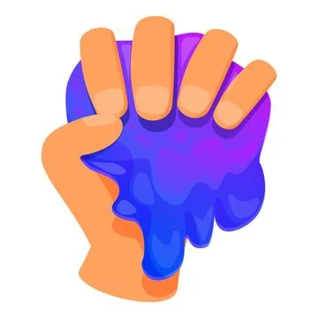 Hand squeezing blue and purple slime, playing with sticky goo Stock Illustration